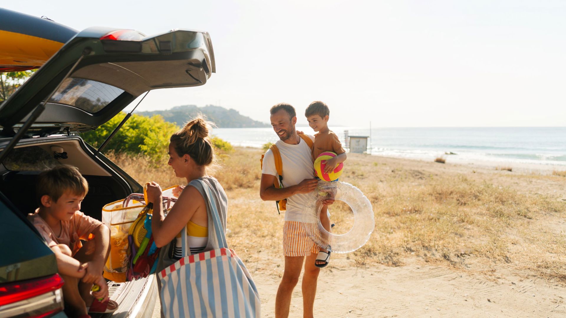 Zomer Banner schoolkind Gezin Strand Zee