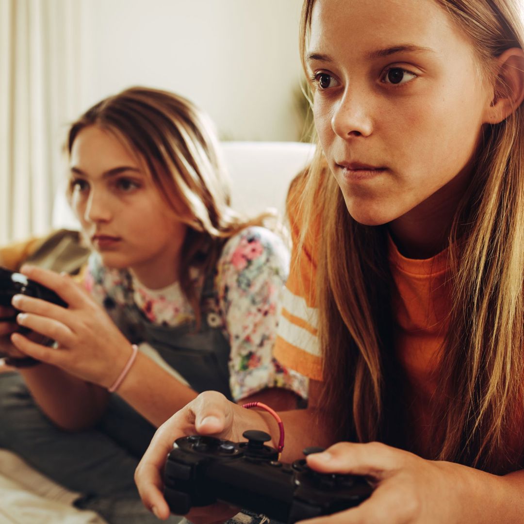 Gamen Veilig Leuk Twee Tienermeisjes Playstation